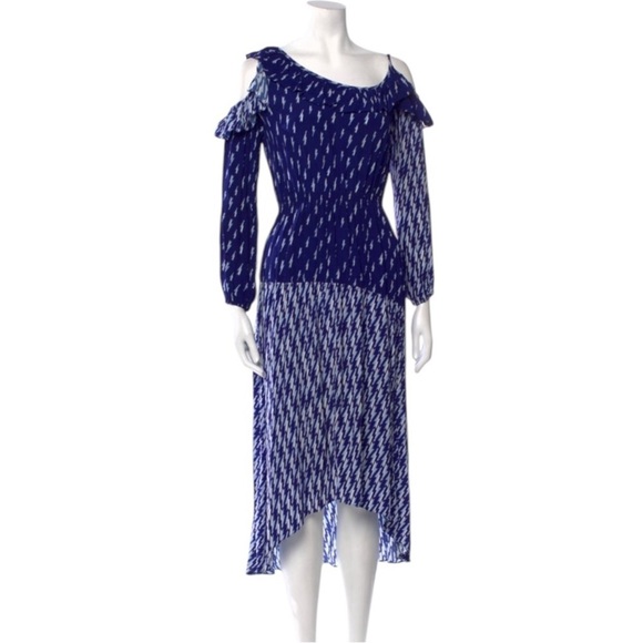 Sandro Lightning Bolt Bare Shoulder Crepe Midi Dress
Blue Kemila Size M - Picture 3 of 14
